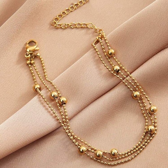 Gold Plated Stainless Steel Beaded Layered Bracelet - Picture 1 of 2